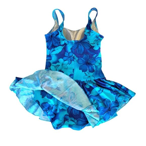 Vintage Turquoise Blue Floral One Piece Mod Swimdress Size 16 *Fits like Large - Picture 8 of 13
